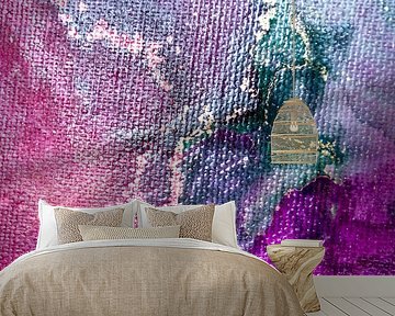 Abstrakte Alcohol-Ink-Malerei auf Leinwand, Pink, Grün und Violett