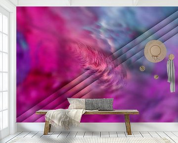 Abstrakte Alcohol-Ink-Malerei, digitalisiert, Pink, Grün und Violett