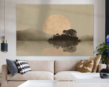 Minimalist lake - Japandi watercolour art by Niklas Maximilian