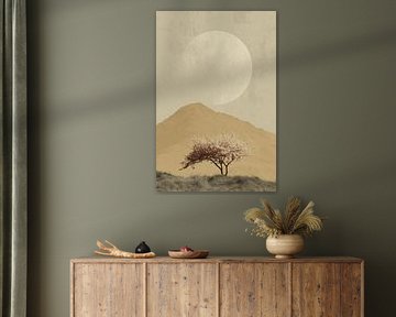 Cherry Blossom & Mountains - Minimalist Japandi Art by Niklas Maximilian