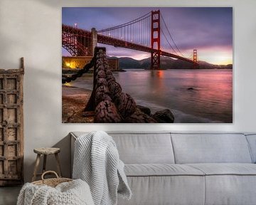 Golden Gate vanaf Fort Point bij zonsopgang, San Francisco, VS