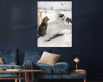 Katze und Hund im Schnee