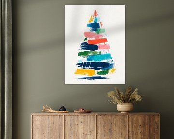 Abstrakter bunter Weihnachtsbaum im modernen Malstil