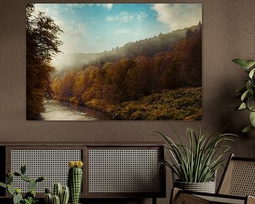 Mistige herfstsfeer op de Wupper van Dirk Wüstenhagen