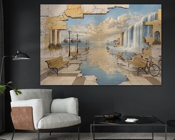Abandoned city by the sea - Dreamy street art painting by BowiScapes abstract and digital art