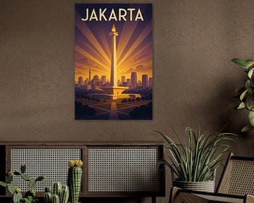 Jakarta Eternal Light – Art Deco Monas Monument Poster by Travel Shop