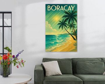 Boracay Paradise Waves - Art Deco Tropical Beach Poster