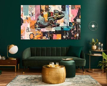 Colourful figurative artwork chameleon by Emiel de Lange