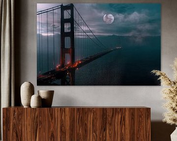 Golden Gate with Moon and Fog, San Francisco, USA by Aloke Design