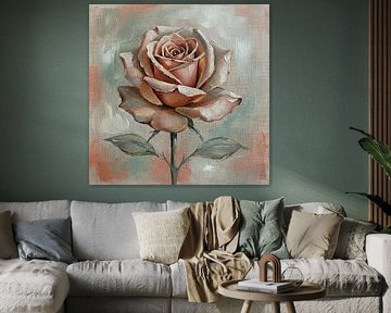 Decoratief Vintage schilderij  met een oudroze Roos