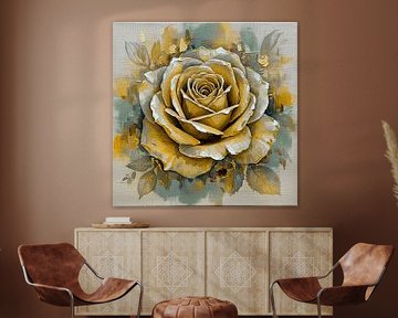 Klassiek romantisch schilderij van een Gele (Thee)Roos
