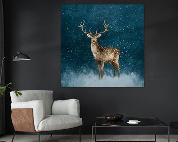 Hirsch im Winter Stille Majestätisches Bild in verschneiter Landschaft von Eva Lee