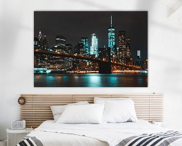 Brooklyn Bridge bij nacht, New York, VS