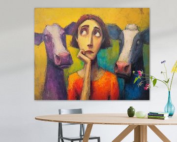Vrouw Koeien | Unlikely Farm Friends Unveiled van ARTEO Schilderijen