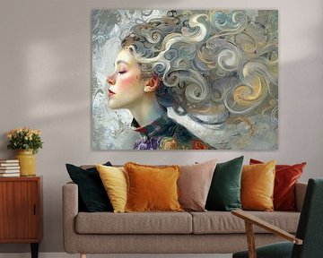 Vrouwenportret | Silver Swirls Silence van Abstract Schilderij