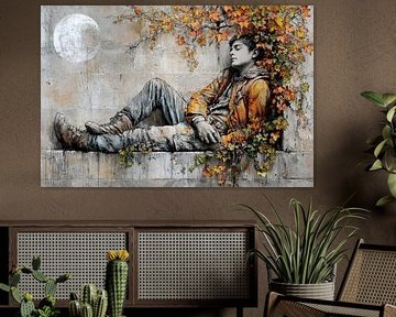 Young Man on Weathered Wall - Soothing Urban Artwork by BowiScapes abstract and digital art