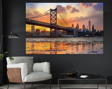 Benjamin Franklin Bridge at Sunset, Philadelphia, USA by Aloke Design
