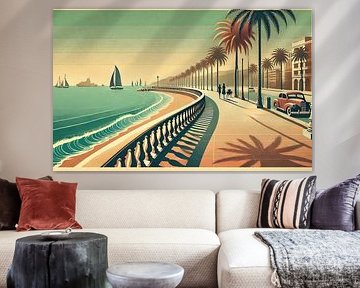 Vintage Coastal Promenade Poster by Chromatic Fusion Studio