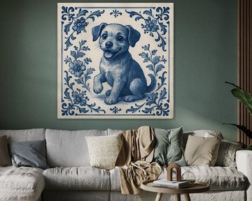 Delfter Blau Kachel Welpe von FoXo Art