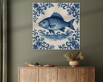 Delfter Blau Fliese Fisch von FoXo Art