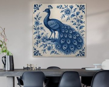 Delfter Blau Fliese Pfau von FoXo Art