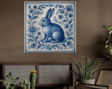 Delfter Blau Fliese Kaninchen von FoXo Art
