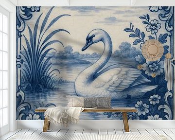 Delfter Blau Fliese Schwan von FoXo Art
