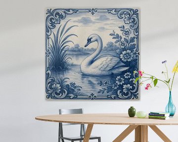 Delfter Blau Fliese Schwan von FoXo Art