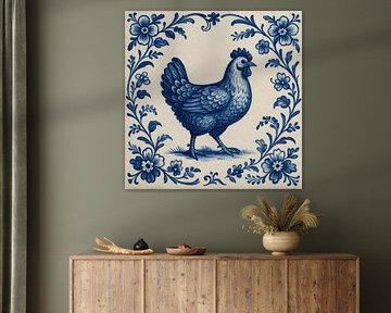 Delfter Blau Fliese Huhn von FoXo Art