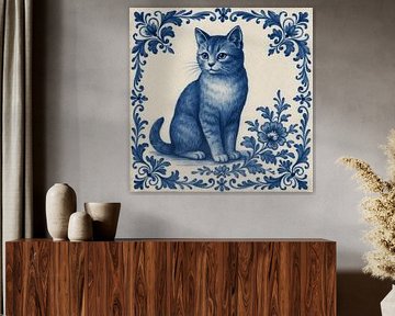 Delfter Blau Fliese Puss von FoXo Art