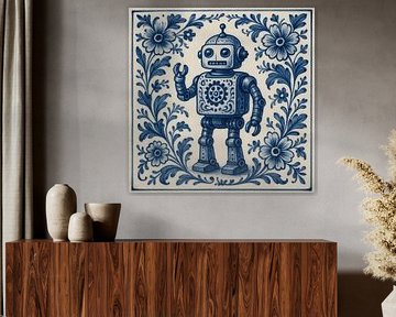 Delftsblauw tegeltje Robot van FoXo Art
