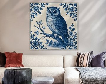 Delfter Blau Kachel Eule von FoXo Art