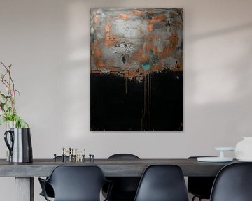Abstract industrial painting: Mixed media with weathered textures