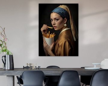 The girl with the pearl eats a Chips by Emiel de Lange