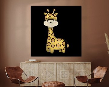 Illustration simple et mignonne d'une girafe jaune souriante avec des taches.