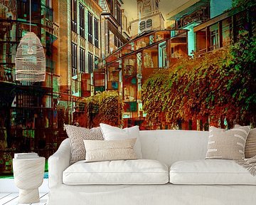 Stadtbild von Rijssen in Rot-Orange und Grün....