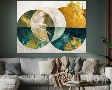 Japandi artwork with organic circles and gold accents by Dutch Art Works
