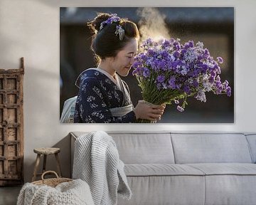 Japon pittoresque avec Geisha avec des fleurs sur Egon Zitter
