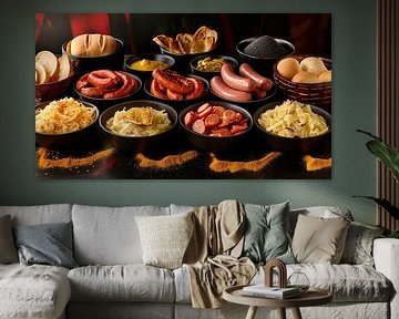 Traditionele Duitse gerechten met worst, zuurkool en brood