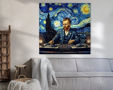 Abstracte Sterrennacht DJ - Surrealistische fusie van muziek en kosmische kunst van Aden Pink Galerry