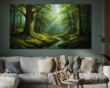 Mystischer Wald Ölgemälde, fotorealistisches Kunstwerk von Kimita Jennaira