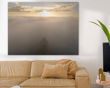 Peperbus church tower in Zwolle above the mist by Sjoerd van der Wal Photography