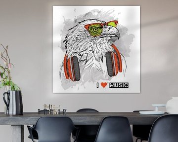 Cooler Adler, der eine Brille und Kopfhörer trägt von TampuArt