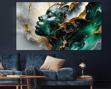 Face of a woman - Born from the emerald green stone - the awakening of a woman between matter and light by AidasignArt