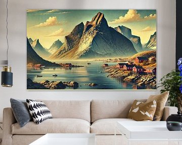 Affiche vintage de Norvège, îles Lofoten sur Chromatic Fusion Studio