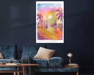 Islamorada Marina mit Palmen und goldenem Sonnenuntergang auf den Florida Keys