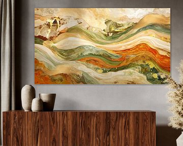 Gouden horizon met abstracte natuur in vloeiende lijnen van Dutch Art Works