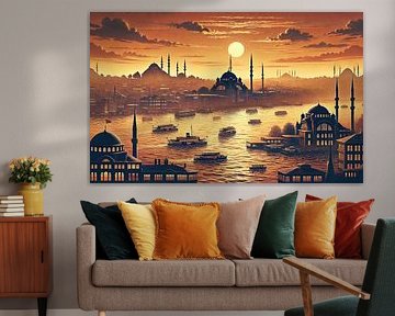 Affiche vintage de la Turquie, Istanbul Bosphore sur Chromatic Fusion Studio