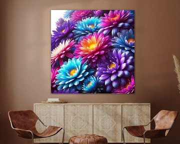 Aster's blaze of colour - a digital flower poster full of energy and harmony by Eric Nagel
