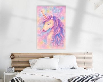 Verzaubertes Einhorn unter den Sternen (AI) (Kinderzimmer, Magie, Mädchen, Kleinkind, Fantasiewelt) von Natalie Bruns